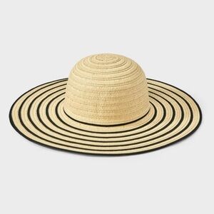 NWT Elegant Tan and Black Wide Brim Straw Hat by Shade & Shore